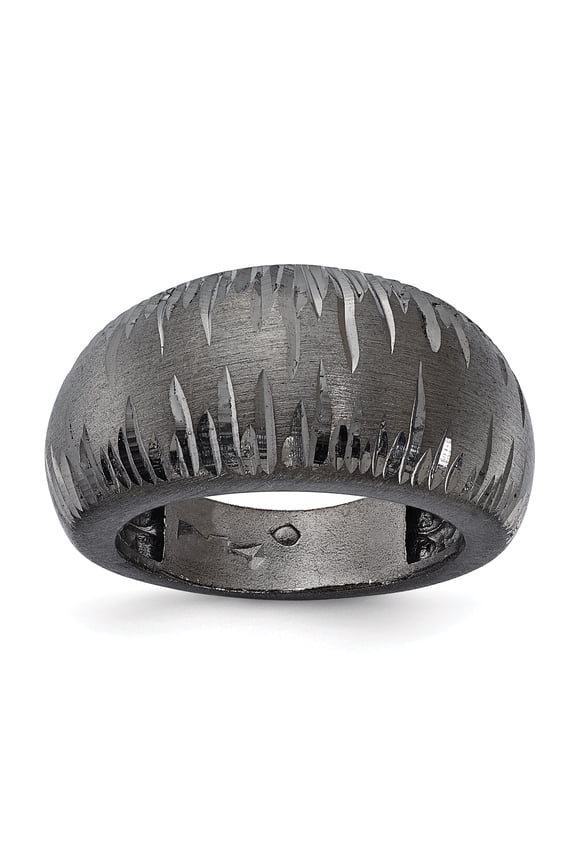 Finest Gold Sterling Silver Ruthenium-Plated Brushed & D&C Ring - Size 6