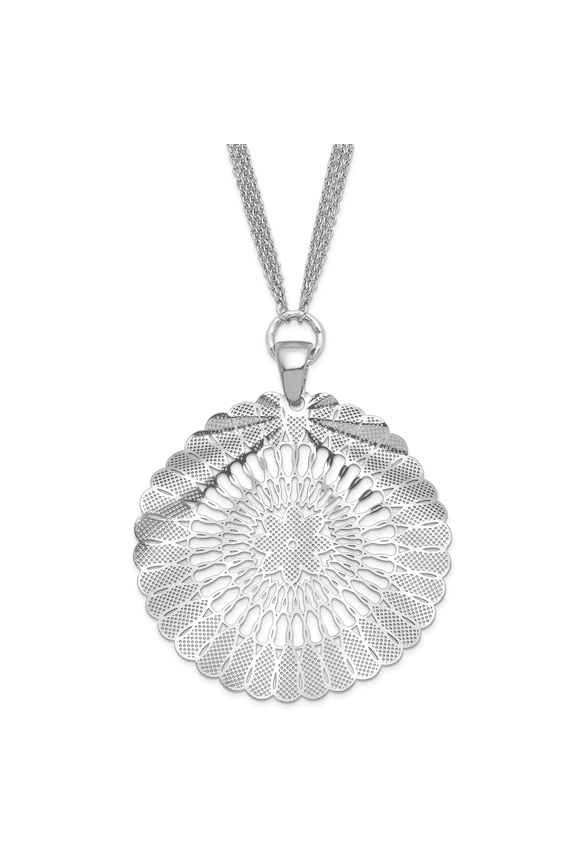 Leslie's Sterling Silver Ruthenium-plated Fancy Floral Circle Necklace