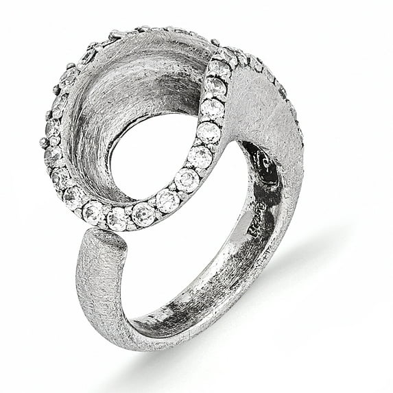 Leslie's Sterling Silver Scratch Finish CZ Adjustable Ring