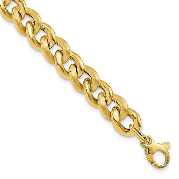 Leslies 14K Yellow Gold Polished Scratch-Finish Link 7.25 in. with 0.75 in. Extension Bracelet