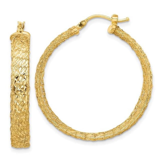 Leslies 14K Yellow Gold Polished Textured Hoop Earrings