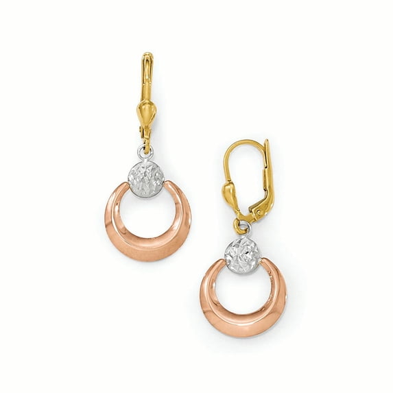 Leslies 14k Tri-Color Polished & Diamond-Cut Leverback Earrings