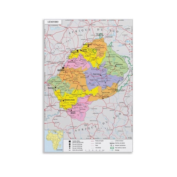 Leso-tho Map Posters Artworks Canvas Poster Room Aesthetic Wall Art Prints Home Modern Decor Gifts 08x12inch(20x30cm)