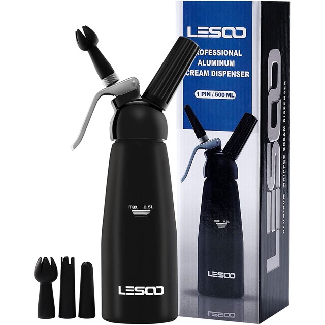 LesooWhip Whipped Cream Dispenser Highly Durable Aluminum Whip Cream Maker 500ml /1 Pint Large