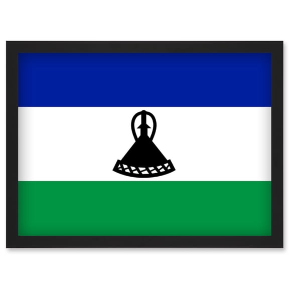 Lesotho National Flag Patriotic Vexillology World Flags Country Region Poster Artwork Framed Wall Art Print A4