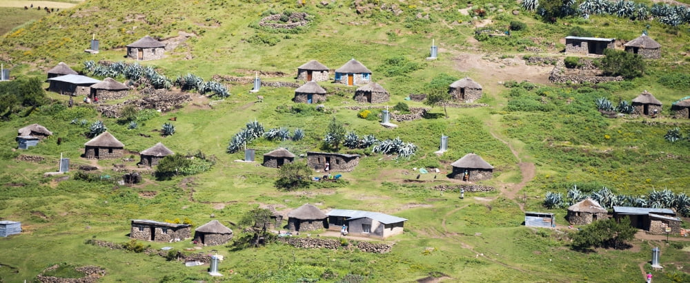 Lesotho village on the side of a mountain South Africa Canvas Art - Panoramic Images (27 x 9)
