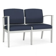 Lesro Amherst Steel Metal 2-Seat Reception Chair in Silver/Castillo Blue