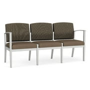 Lesro Amherst Steel Metal 3-Seat Reception Chair in Silver/Adler-Castillo Brown