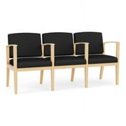Lesro Amherst Wood Reception 3 Seat Tandem Seating in Natural/Castillo Black