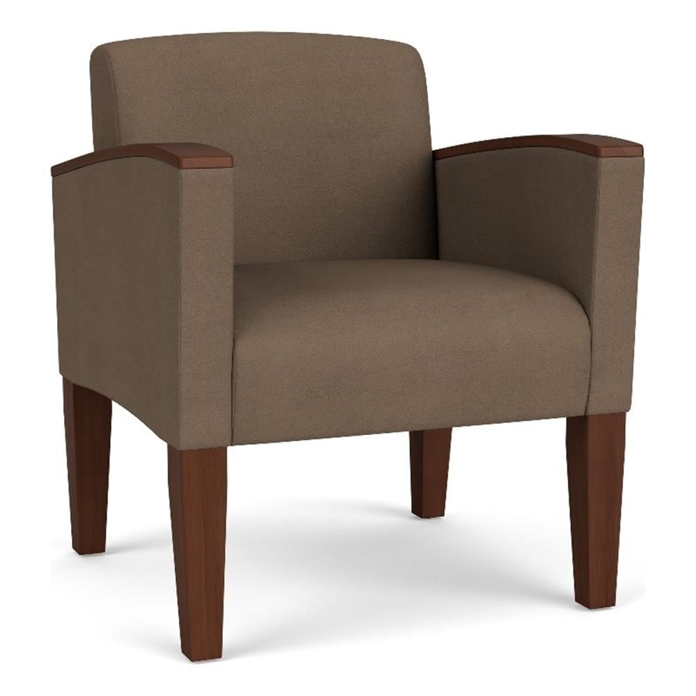 Belmont Brown Fabric and Vinyl Guest Chair with Walnut Wood Legs
