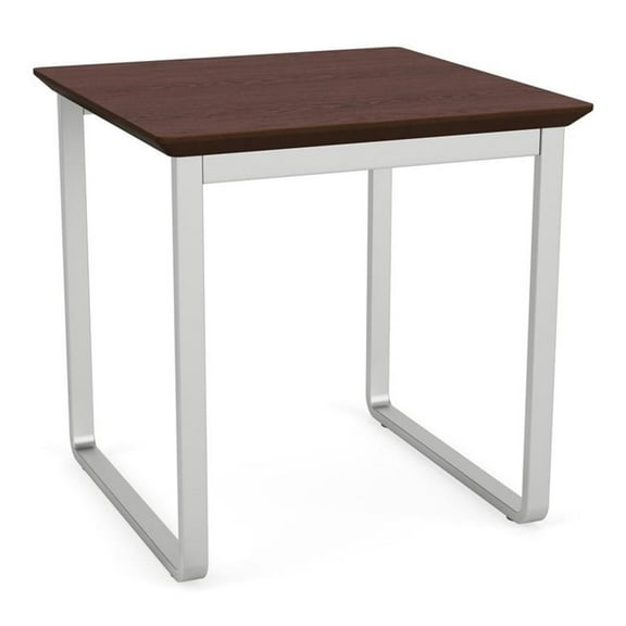 Lesro Gansett Modern Steel Metal Waiting Room Guest End Table in Silver and Cocoa Walnut