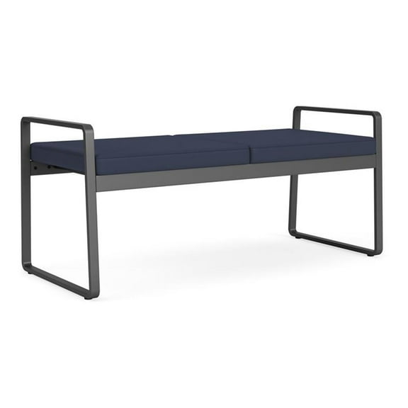 Lesro Gansett Polyurethane 2-Seat Bench Waiting Room Guest in Charcoal/Castillo Batik Blue