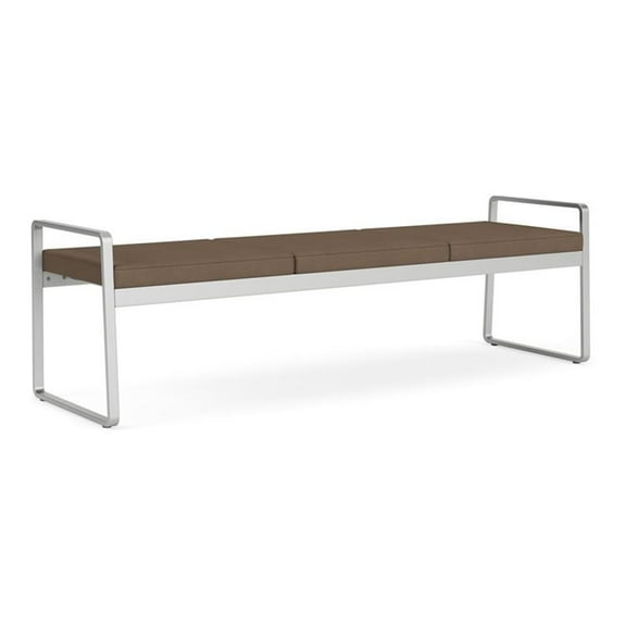 Lesro Gansett Polyurethane 3-Seat Bench Waiting Room Guest in Silver/Castillo Quarry Brown