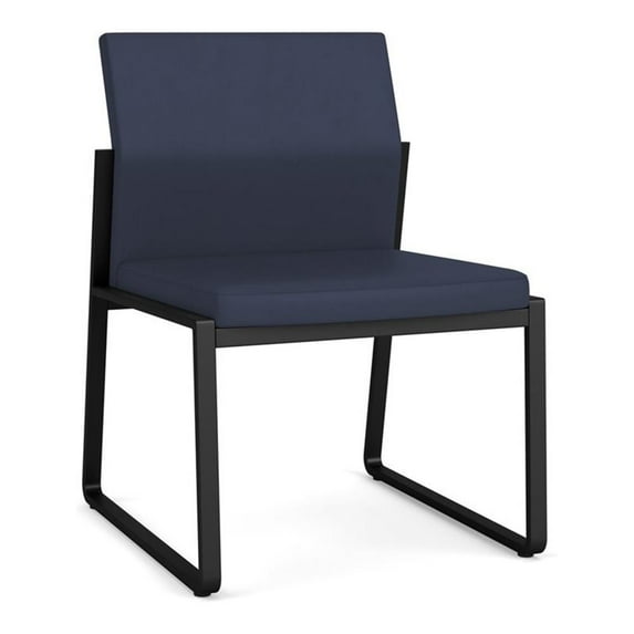 Lesro Gansett Polyurethane Armless Guest Waiting Room Chair in Black/Castillo Batik Blue