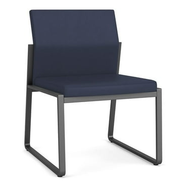 Lesro Gansett Polyurethane Armless Guest Waiting Room Guest Chair in Charcoal/Castillo Batik Blue