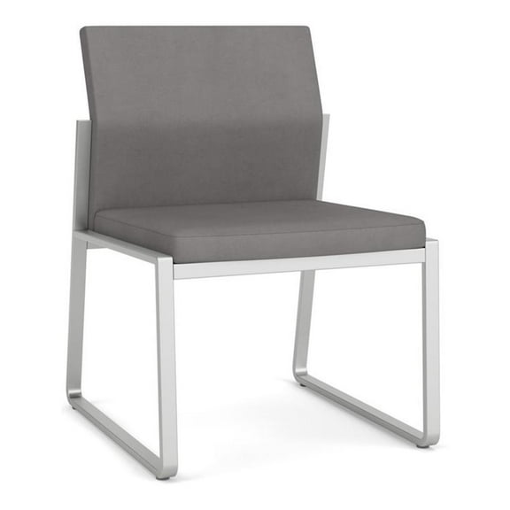 Lesro Gansett Polyurethane Armless Guest Waiting Room Guest Chair in Silver/Castillo Metal Gray
