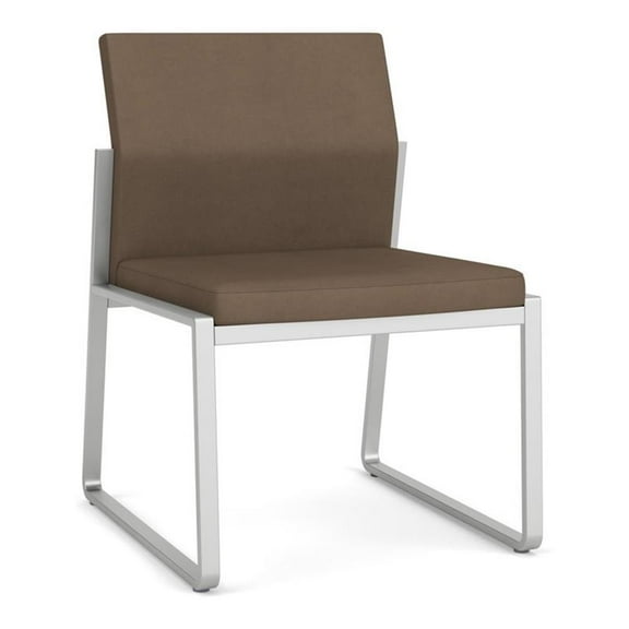 Lesro Gansett Polyurethane Armless Guest Waiting Room Guest Chair in Silver/Castillo Quarry Brown
