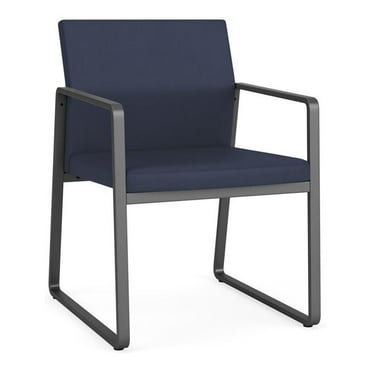 Lesro Gansett Polyurethane Guest Chair Waiting Room Guest in Charcoal/Castillo Batik Blue