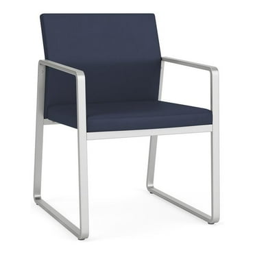 Lesro Gansett Polyurethane Guest Chair Waiting Room Guest in Silver/Castillo Batik Blue
