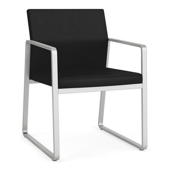 Lesro Gansett Polyurethane Guest Chair Waiting Room Guest in Silver/Castillo Black