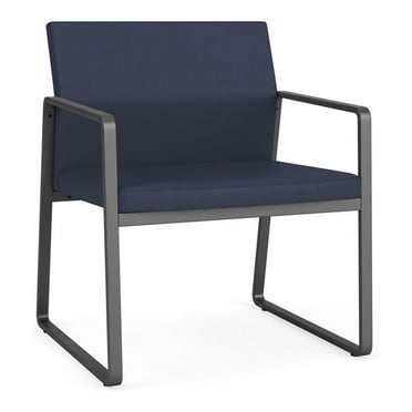 Lesro Gansett Polyurethane Oversize Guest Waiting Room Chair in Charcoal/Castillo Batik Blue