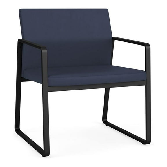 Lesro Gansett Polyurethane Oversize Guest Waiting Room Guest Chair in Black/Castillo Batik Blue