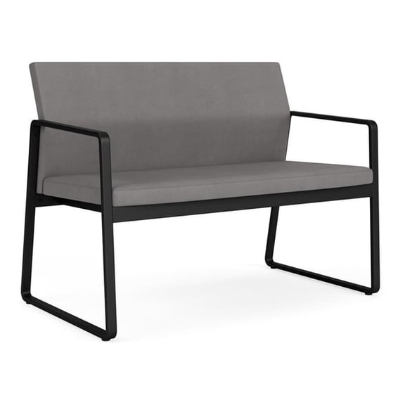 Lesro Gansett Polyurethane Reception Loveseat Waiting Room Guest in Black/Castillo Metal Gray