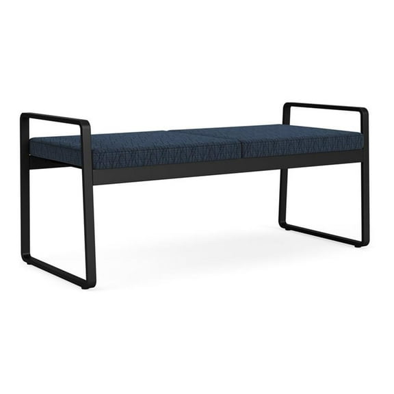 Lesro Gansett Steel and Fabric Waiting Room Guest 2-Seat Bench in Black/Adler Midnight Sky Blue