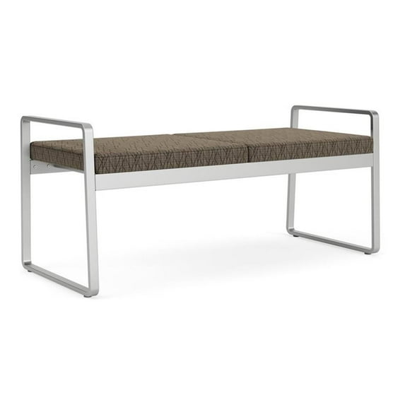 Lesro Gansett Steel and Fabric Waiting Room Guest 2-Seat Bench in Silver/Adler Peppercorn Brown