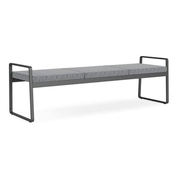 Lesro Gansett Steel and Fabric Waiting Room Guest 3-Seat Bench in Charcoal/Adler Gray Flannel