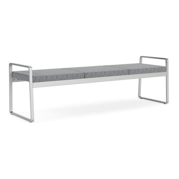 Lesro Gansett Steel and Fabric Waiting Room Guest 3-Seat Bench in Silver/Adler Gray Flannel