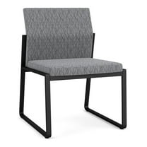 Lesro Gansett Steel and Fabric Waiting Room Guest Armless Guest Chair in Black/Adler Gray Flannel