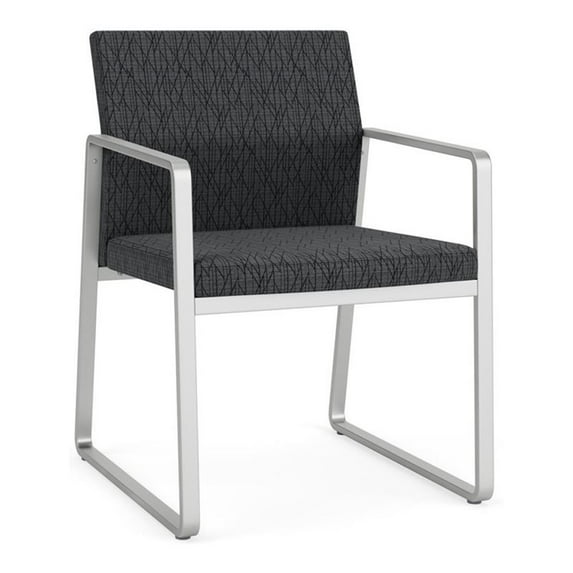 Lesro Gansett Steel and Fabric Waiting Room Guest Chair in Silver/Adler Nocturnal Black