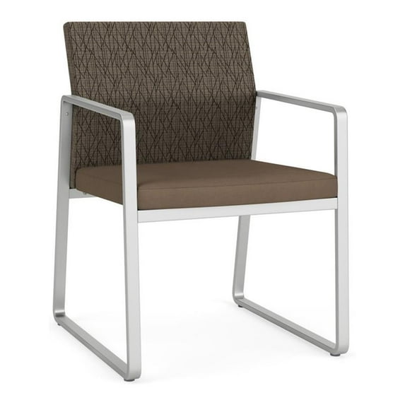 Lesro Gansett Steel and Fabric Waiting Room Guest Chair in Silver/Peppercorn/Castillo Quarry
