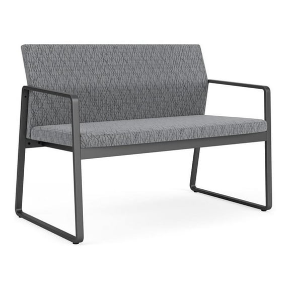 Lesro Gansett Steel and Fabric Waiting Room Guest Reception Loveseat in Charcoal/Gray Flannel