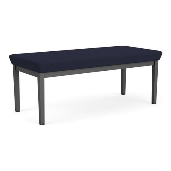 Lesro Lenox Steel Fabric 2-Seat Waiting Room Guest Bench in Charcoal/Open House Navy