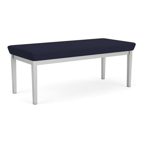 Lesro Lenox Steel Fabric 2-Seat Waiting Room Guest Bench in Silver/Open House Navy