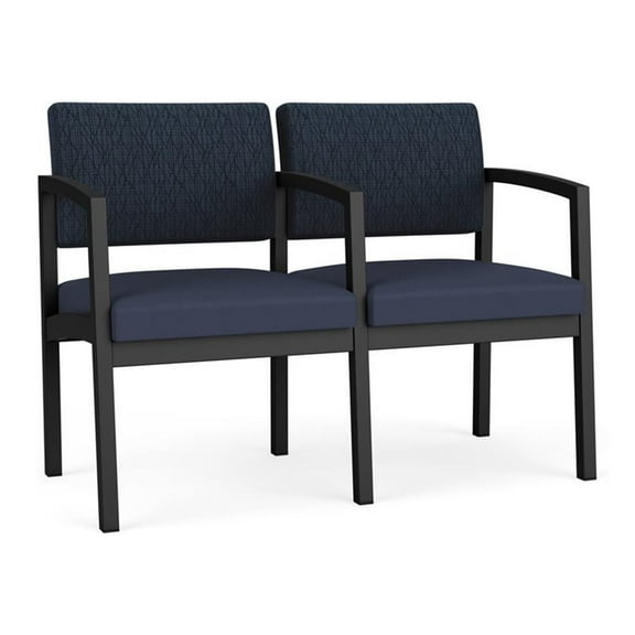 Lesro Lenox Steel Fabric 2-Seat Waiting Room Guest Reception Chair in Black/Midnight Sky/Blue
