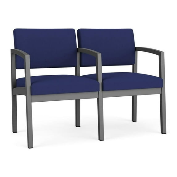 Lesro Lenox Steel Fabric 2-Seat Waiting Room Guest Reception Chair in Charcoal/Open House Cobalt
