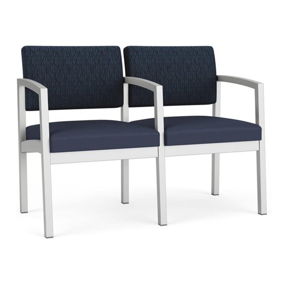 Lesro Lenox Steel Fabric 2-Seat Waiting Room Guest Reception Chair in Silver/Midnight Sky/Blue