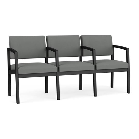 Lesro Lenox Steel Fabric 3-Seat Waiting Room Guest Reception Chair in Black/Open House Asteroid
