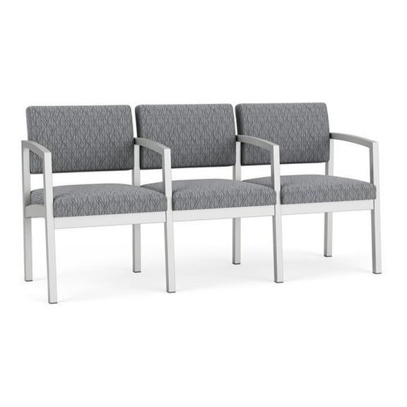 Lesro Lenox Steel Fabric 3-Seat Waiting Room Guest Reception Chair in Silver/Adler Gray Flannel