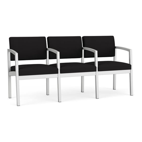 Lesro Lenox Steel Fabric 3-Seat Waiting Room Guest Reception Chair in Silver/Open House Black