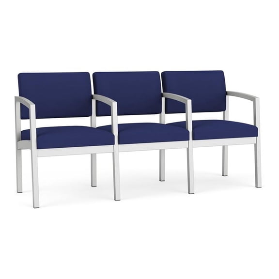 Lesro Lenox Steel Fabric 3-Seat Waiting Room Guest Reception Chair in Silver/Open House Cobalt