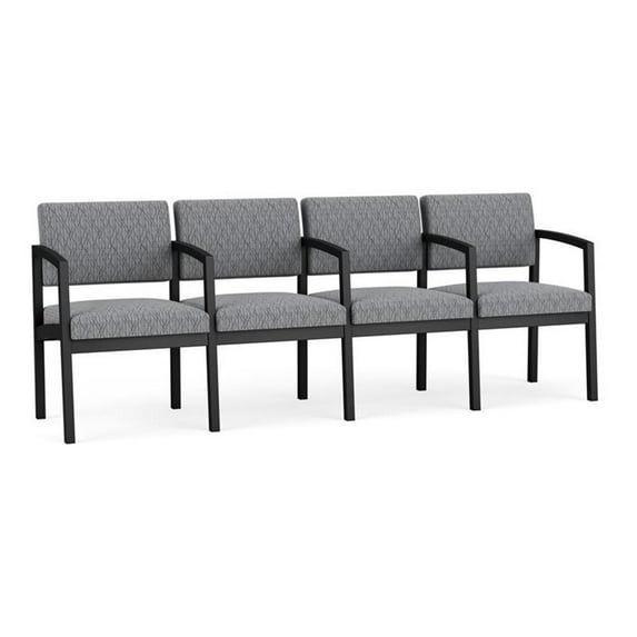 Lesro Lenox Steel Fabric 4-Seat Waiting Room Guest Reception Chair in Black/Adler Gray Flannel