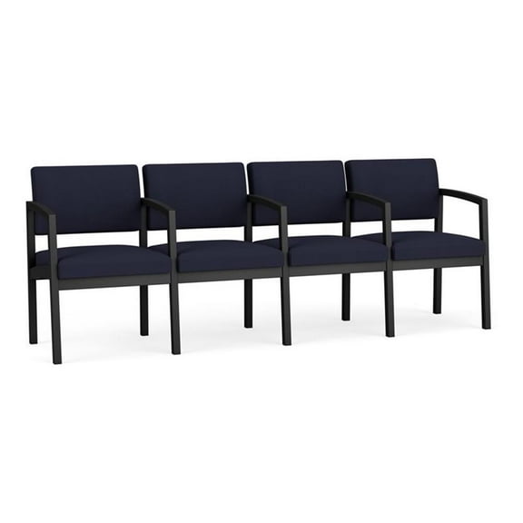 Lesro Lenox Steel Fabric 4-Seat Waiting Room Guest Reception Chair in Black/Open House Navy