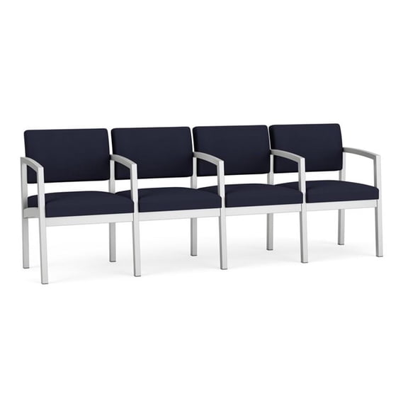 Lesro Lenox Steel Fabric 4-Seat Waiting Room Guest Reception Chair in Silver/Open House Navy