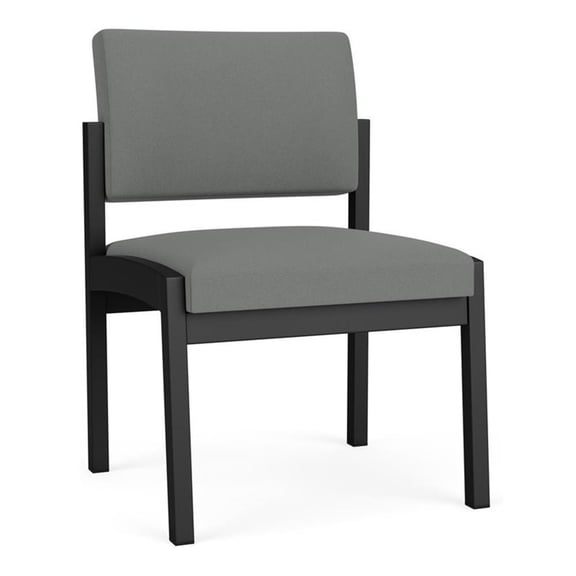 Lesro Lenox Steel Fabric Armless Waiting Room Guest Chair in Black/Open House Asteroid Gray