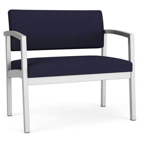 Lesro Lenox Steel Fabric Bariatric Waiting Room Guest Chair in Silver/Open House Navy