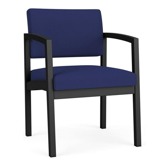 Lesro Lenox Steel Fabric Guest Waiting Room Chair in Black/Open House Cobalt Blue